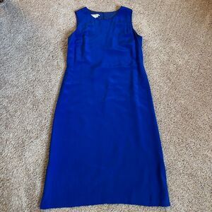 Vintage Dress Womens 10 Blue 100% Silk Lined Sleeveless Long A-Line